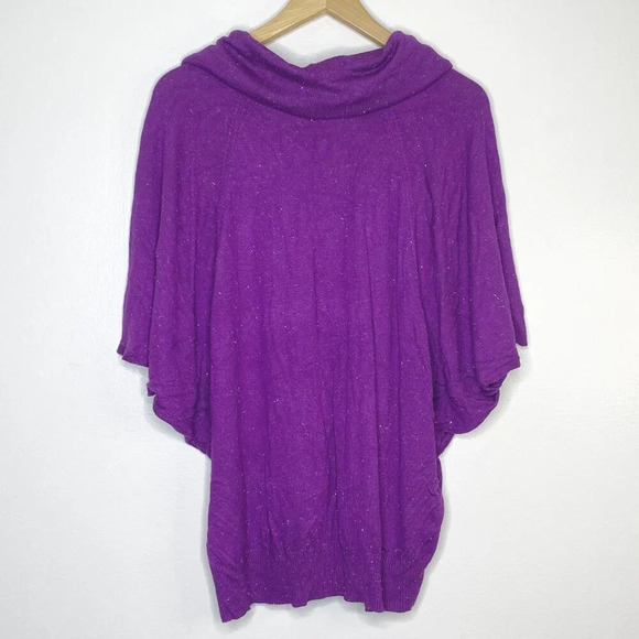 Rafaella Woman Purple Sparkle Cowl Neck Bat Wing Sweater Plus Size 1X Metallic - Picture 5 of 11